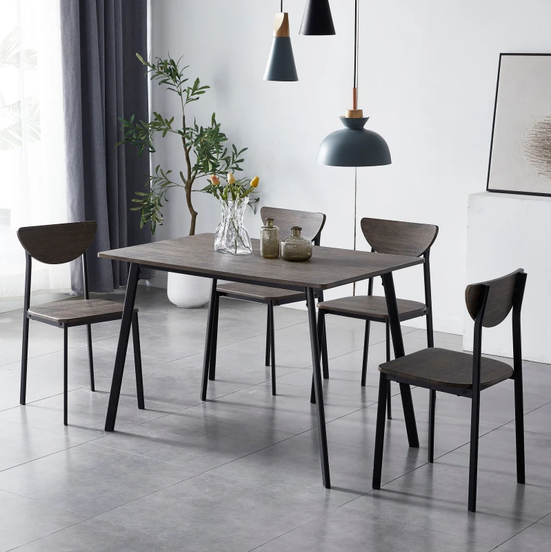 Image of MCC DIRECT Dining Table and Chairs Set Metal Wood Effect Table Dining Set 4 Chairs Blake TS3126