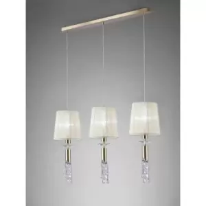 Image of Tiffany pendant light 3+3 E27+G9 Line bulbs, gold with cream lampshade & transparent crystal