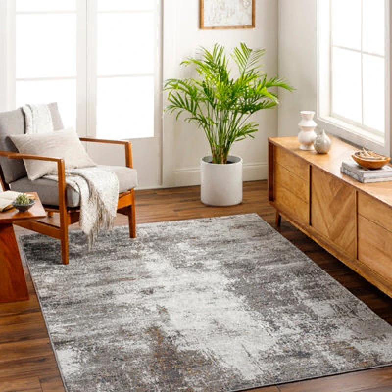 Image of Livabliss Abstract Modern Marble Charcoal Maylene Area Rug 200 X 275cm - Easy Care, Non Shedding, Ideal For Living Room & Bedroom