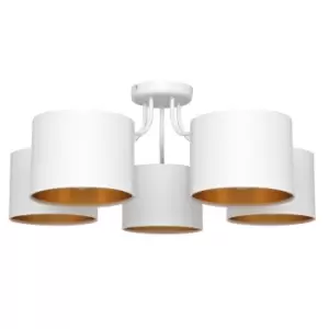 image of Alba Multi Arm Semi Flush Ceiling Light White, Gold 70cm