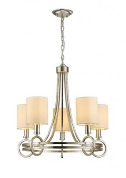 Image of Ceiling Pendant with Beige Shade 5 Light E14 Antique Silver, Teak Plated