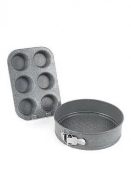 image of Salter Marble Collection 2 Piece Muffin Tray And 24cm Springform Cake Pan Set In Grey