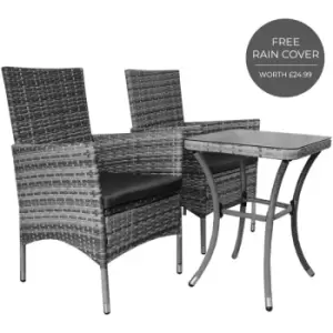 Image of Garden Outdoor Rattan Bistro Set Furniture 3 PCs Patio Weave Companion Chair Table Set Conservatory Balcony 2 Seater Grey FREE Rain Cover - Grey