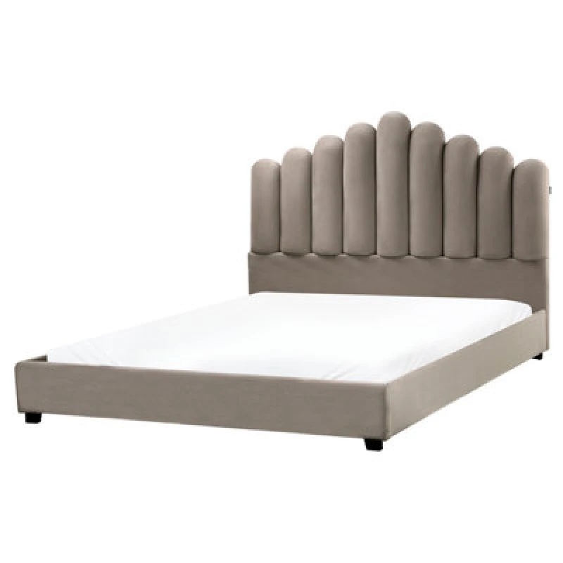 Image of Beliani Bed Velvet Vincennes 160 X 200 Cm (Eu King Size) Taupe