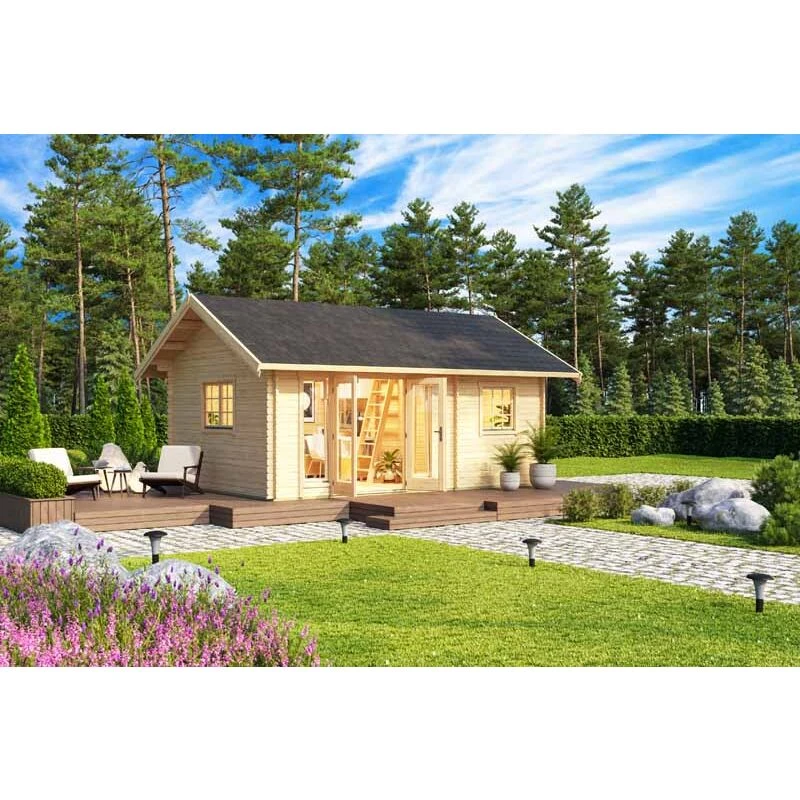 Image of Lasita Maja Caroline 2 + Window Set 1-Log Cabin, Wooden Garden Room, Timber Summerhouse, Home Office - L675 X W489.9 X H330.6 Cm