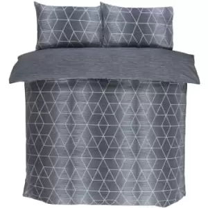 image of Calvin Grey Single Duvet Cover Set, Modern Reversible Bedding Bed Quilt Set - Grey