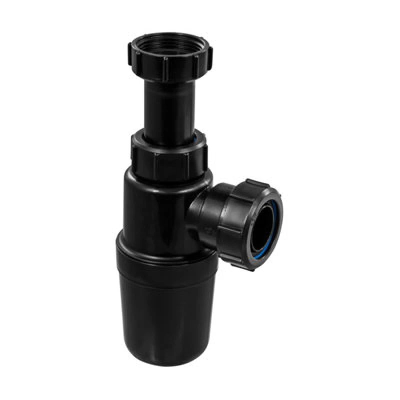 Image of Mcalpine Black Adjustable Inlet Slim Bottle Trap 1.25" - Stylish And Functional Solution