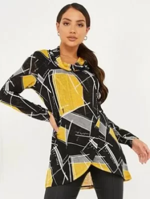 image of Quiz Light Knit Abstract Print Top, Dark Yellow, Size 8, Women