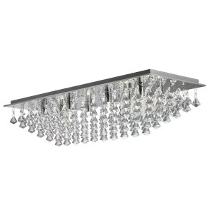 image of 8 Light Rectangle Ceiling Flush Light Chrome with Pyramid Crystals, G9