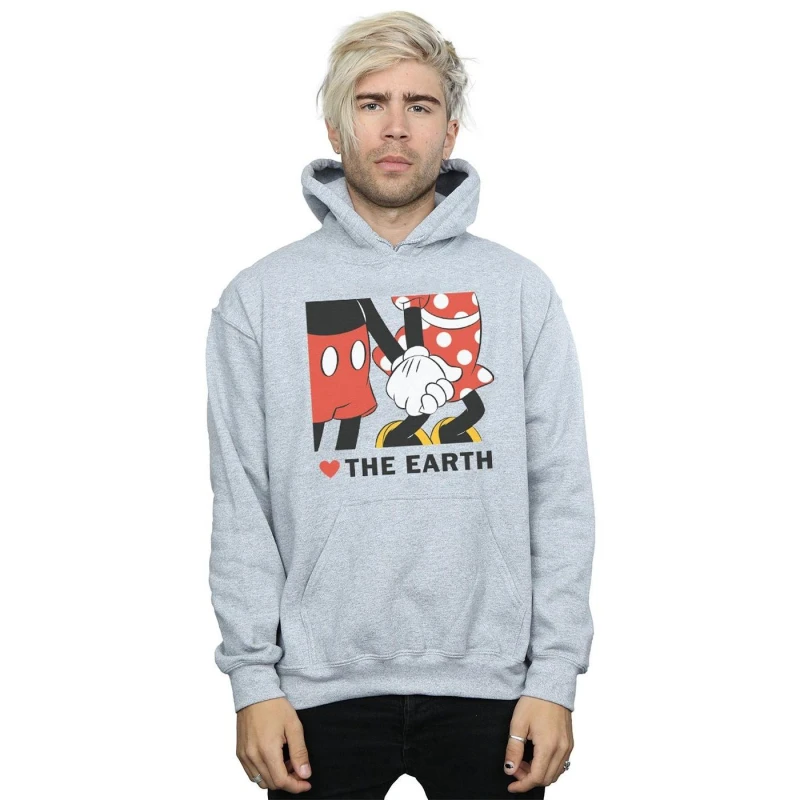 Image of Disney Men Mickey Mouse Heart The Earth Hoodie in Grey Size: large Grey L Male 5057972648681