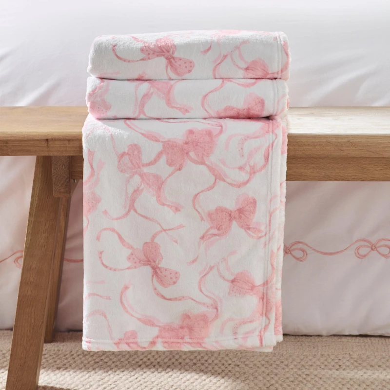 Image of Catherine Lansfield Bow Cosy Fleece Oversized Blanket Throw Pink unisex 200x240cm