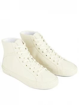 Image of Ted Baker Kimyil Leather Colour Drench High Top Vulcanised Trainer - Ecru, Size 38, Women