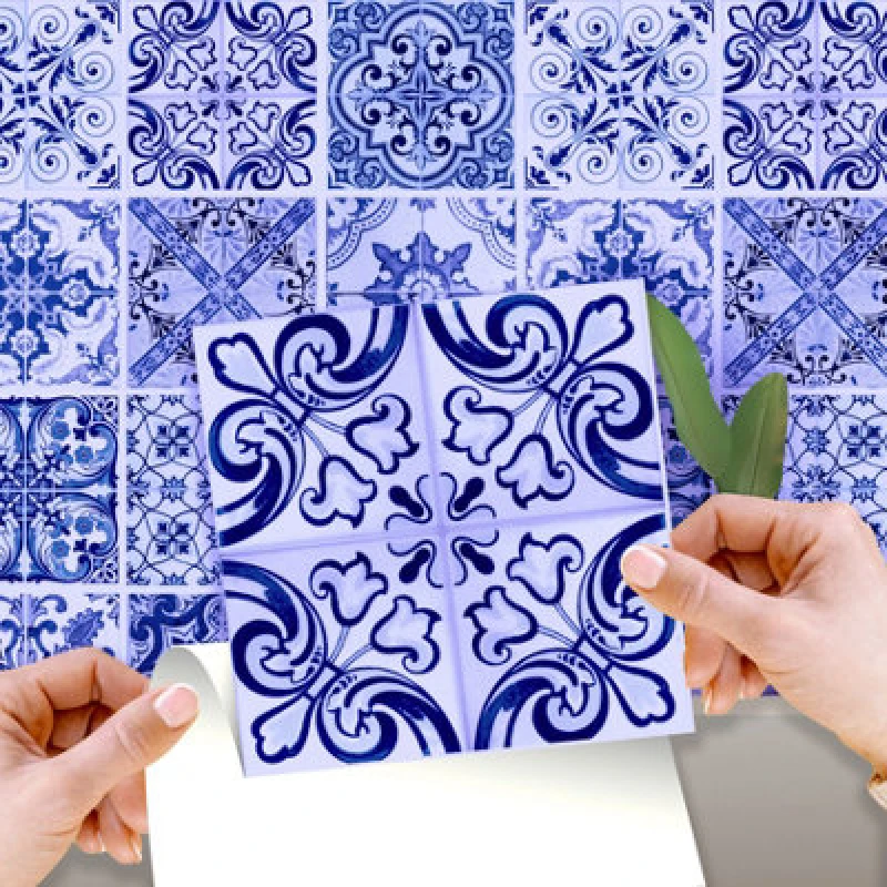 Image of Walplus Blue Turkish Mediterranean Peel And Stick Wall Tiles Sticker - 24Pcs 15X15Cm Self Adhesive Stick On Tiles