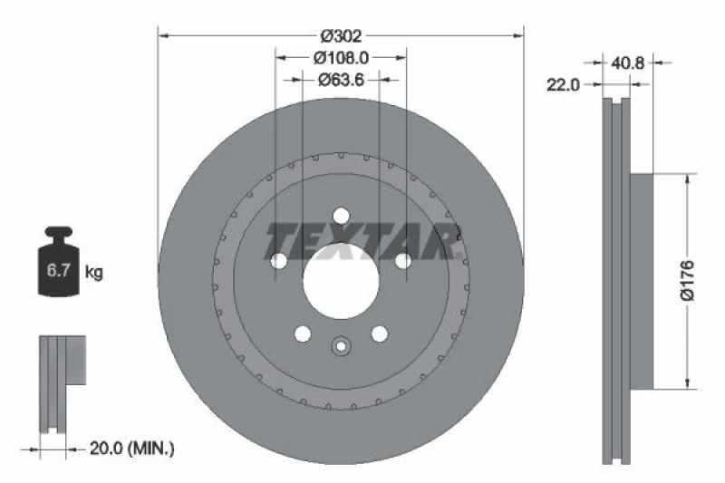 Image of Brake disc TEXTAR 92168305
