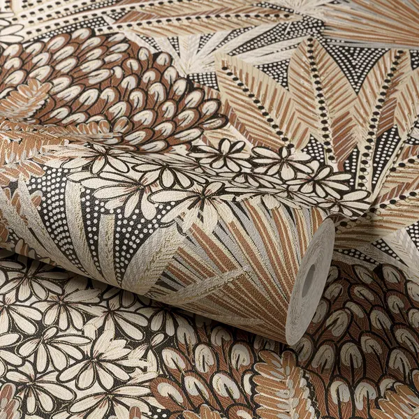 Image of Grandeco Boutique Collection Mael Modern Jungle Botanical Wallpaper Copper