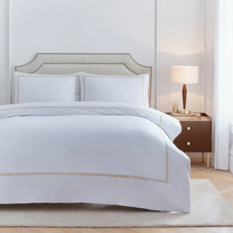 Image of Paoletti Paoletti Elara 100% Cotton Embroidered Duvet Cover Set in Light Beige Size: Double Light Beige Double Unisex 5025532358943