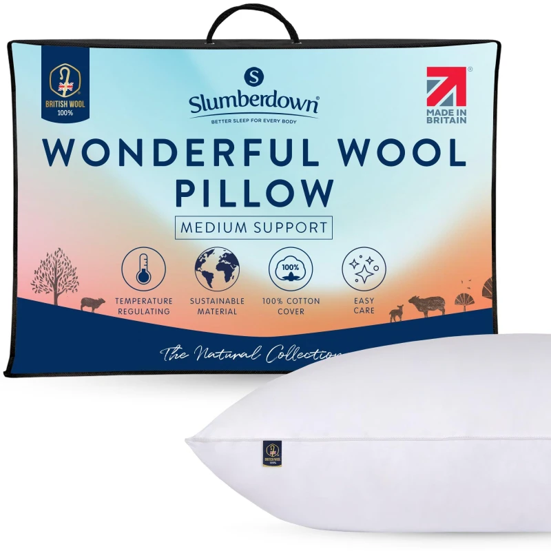 Image of Slumberdown 4 Pack Wonderful Wool Medium Support Back Side Sleeper Pillows White