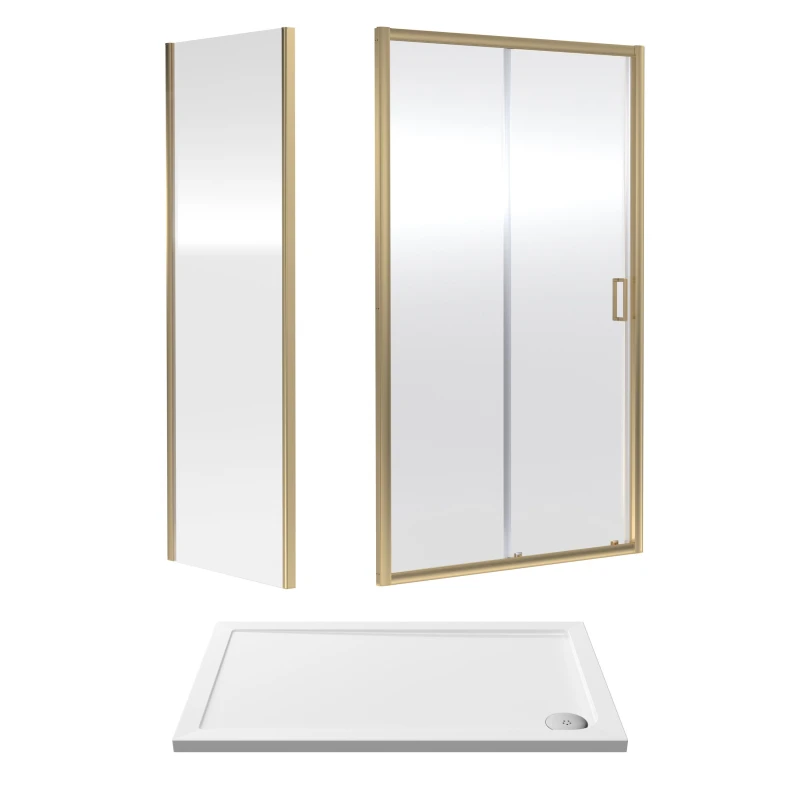 Image of Balterley Sliding Shower Door, Side Panel and Tray 1200x760x1900mm Brushed Brass White