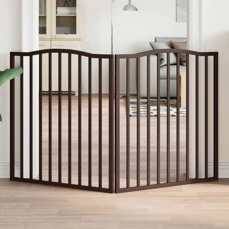 Image of vidaXL Dog Gate Foldable 2 Panels Brown Oak 160cm Poplar Wood, Brown 352234
