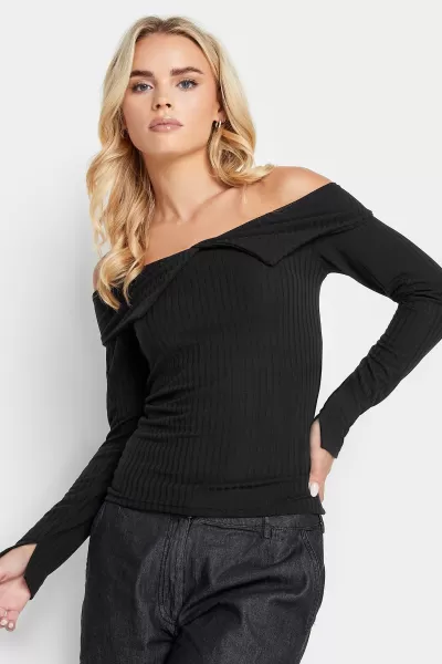 PixieGirl Petite Ribbed Long Sleeve Top Black