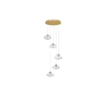 Image of Merano - Kildonan 3 Light Cluster Pendant Ceiling Light Brass Gold Metal Blown Clear Glass LED G9