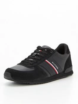 Image of Tommy Hilfiger Iconic Runner Leather Mix Trainers - Black, Size 40, Men