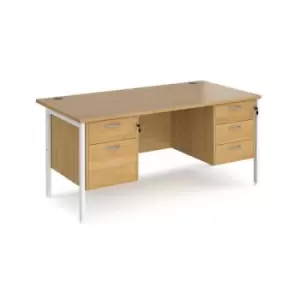 image of Office Desk Rectangular Desk 1600mm With Double Pedestal Oak Top With White Frame 800mm Depth Maestro 25 MH16P23WHO