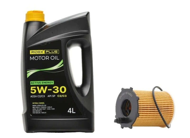 Image of RIDEX PLUS 100908O0136P Oil change kit (oil filter + engine oil) Oil change kit (oil filter + engine oil) (100908)