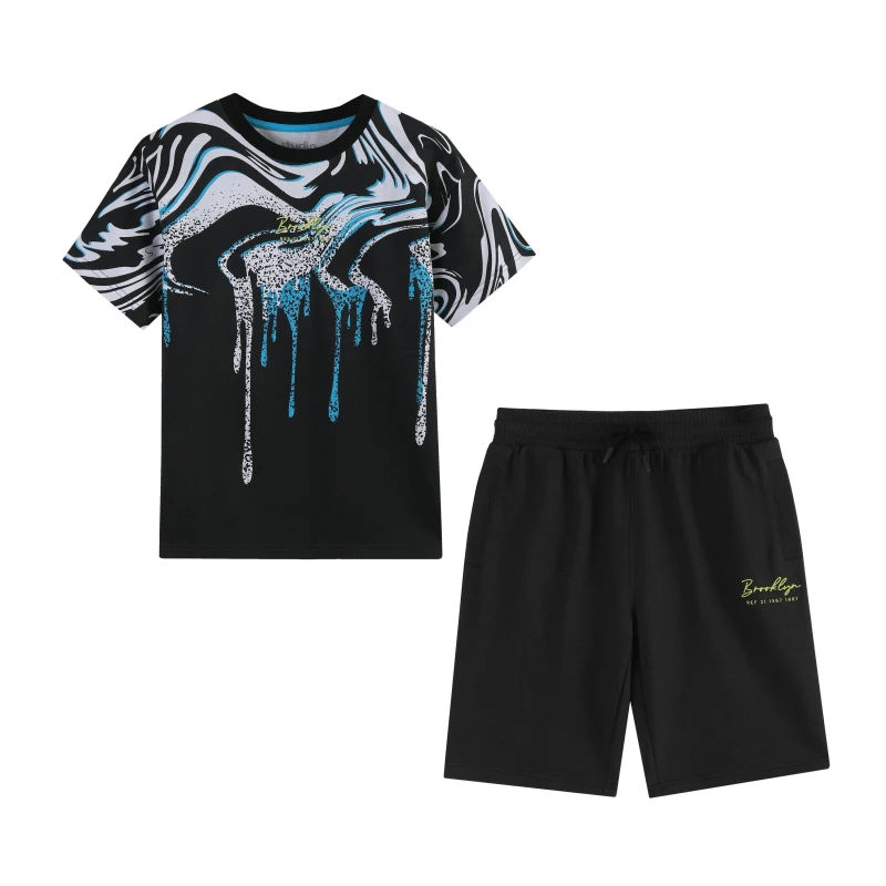 Image of Studio Older Boys Swirl Tshirt and Short Set - Black 6 - 7 Years