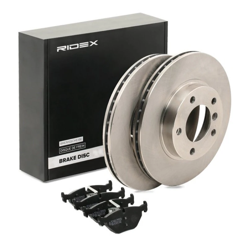 Image of RIDEX 3405B1405 Brake disc and pads set Rear Axle, Brake Disc Type: internally vented, excl. wear warning contact Brake Set,disc brakes (3405)