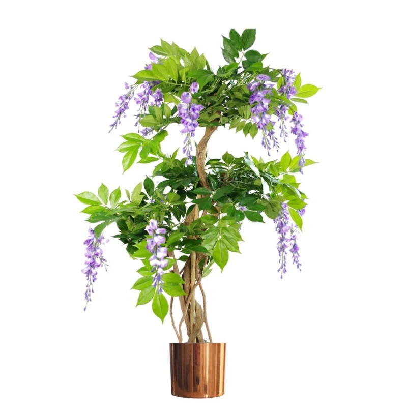 Image of Leaf Design 110cm Artificial Purple Wisteria Tree with Copper Metal Planter
