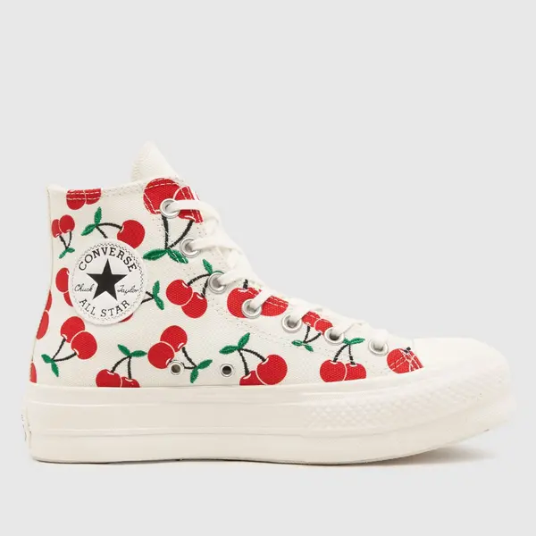Image of Converse all star lift hi cherry on trainers in white & red White UK 5 (EU 37½)