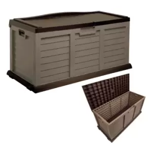 Image of Starplast Outdoor Garden Plastic Storage Utility Chest Cushion Shed Box With Sit-on Lid And Wheels - Chocolate And Mocha Brown