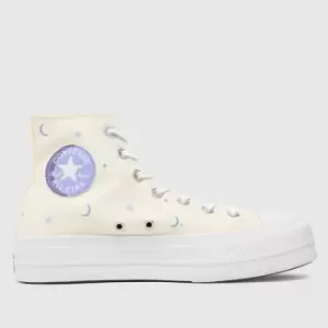 image of Converse White & Purple Lift Hi Timeless Graphics Trainers