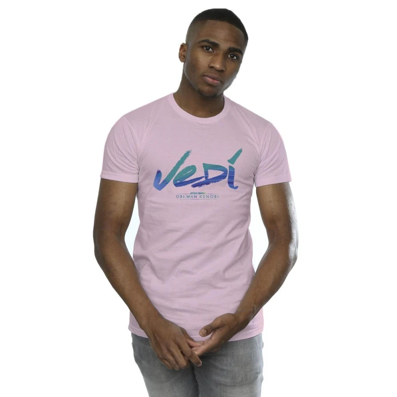 Image of Star Wars Star Wars Men Obi-Wan Kenobi Jedi Painted Font T-Shirt in Baby Pink Size: Small Baby Pink S Male 5059934437326