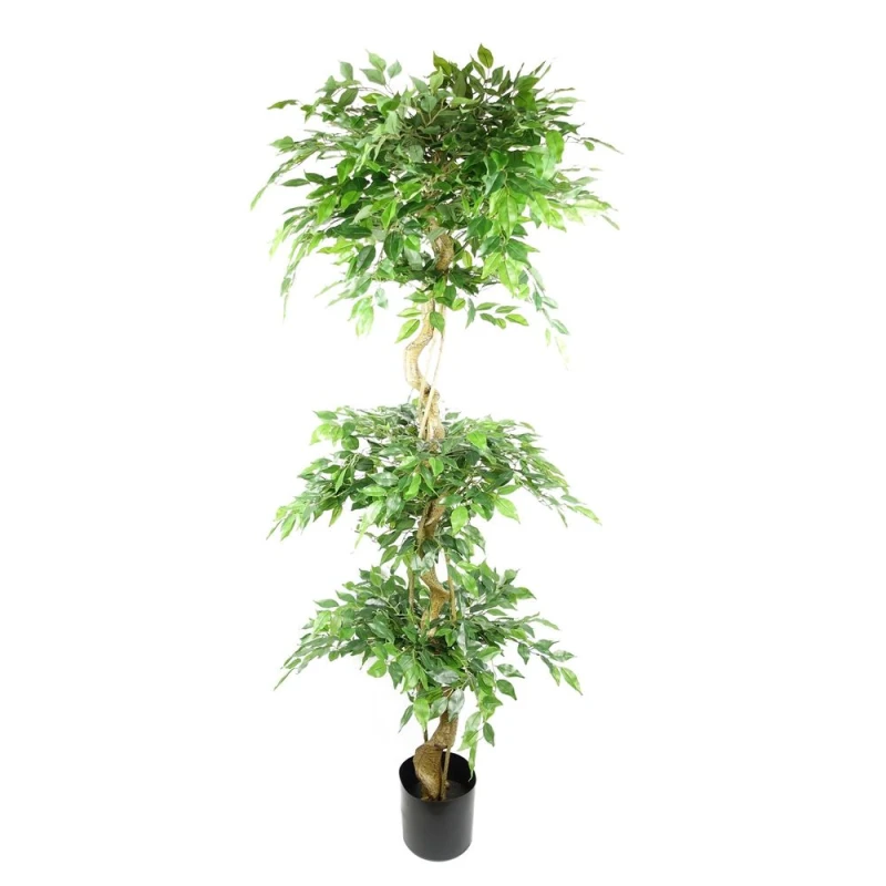 Image of Leaf Design 180cm Artificial Twisted Trunk Fruticosa Ficus Tree Triple Ball Topiary( 1984 Leaves)