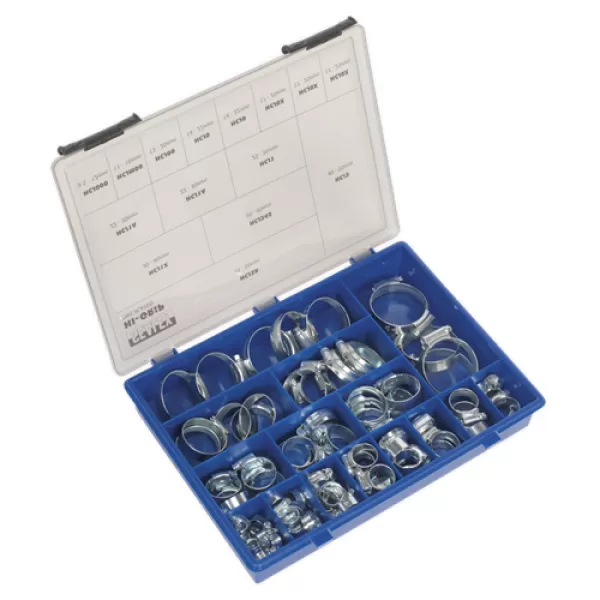 Image of Genuine SEALEY HCJ85AC HI-GRIP® Hose Clip Assortment 81pc Sizes Ø9.5-55mm
