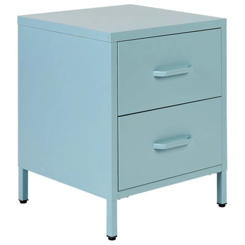 Image of Beliani 2 Drawer Bedside Table Malavi Metal Light Blue