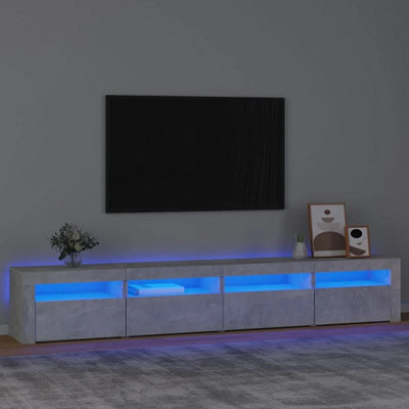 Image of vidaXL TV Cabinet with LED Lights Concrete Grey 240x35x40 cm, Grey 3152765