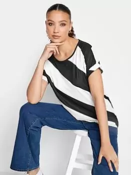 Image of Long Tall Sally Black White Turn Back Diagonal Stripe Tee, Black, Size 10, Women