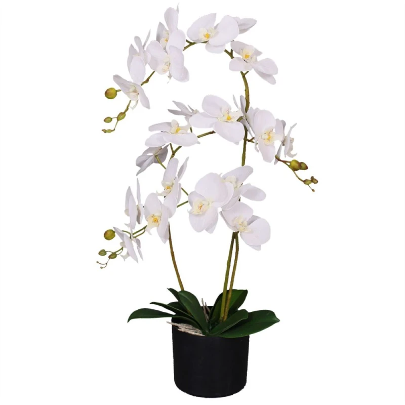 Image of Leaf 65cm Artificial Luxury Artificial Orchid - 3 Stems - Soft White Plant White unisex