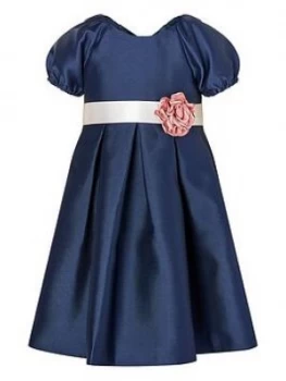Image of Monsoon Baby Girls S.E.W. Puff Sleeve Duchess Twill Dress - Navy