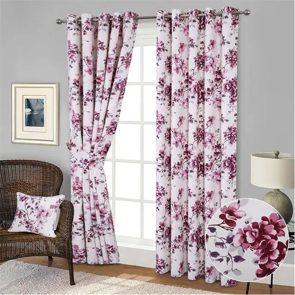 Image of Home Curtains Betty Floral Printed Eyelet Curtains - Pink 46x54 Inch