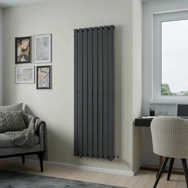 Image of Agadon Lola Designer Panel Radiator in Dark Grey Size: 1800mm x 372mm Dark Grey Unisex 1800mm x 372mm