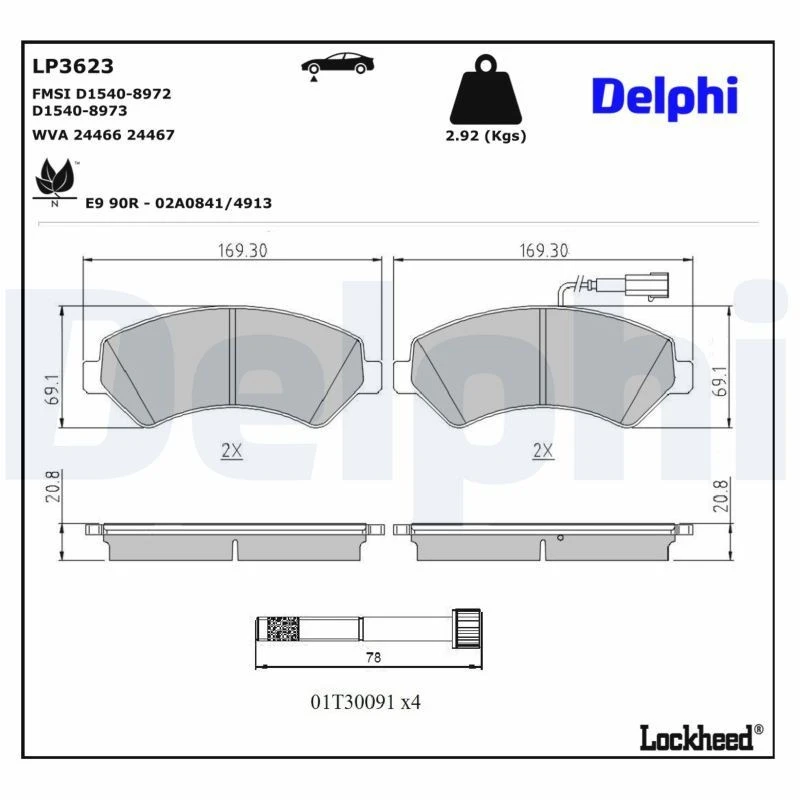 Image of DELPHI Brake pad set DELPHI LP3623