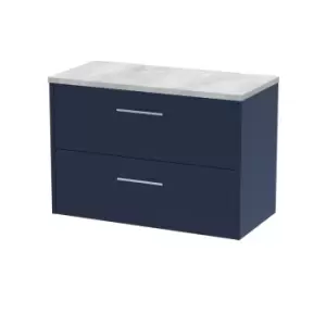 image of Hudson Reed Juno 800mm Wall Hung 2 Drawer Vanity & Bellato Grey Laminate Top - Electric Blue