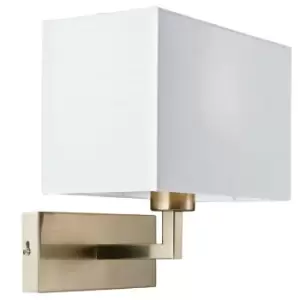 Image of Dimming LED Wall Light Satin Nickel & White Shade Sleek Rectangle Lamp Fitting