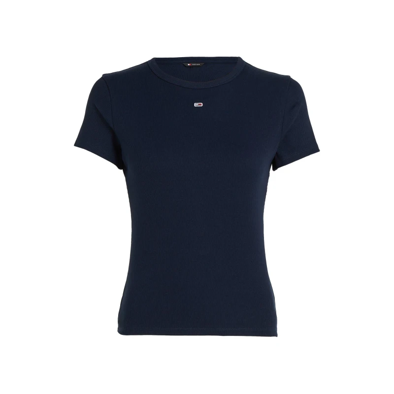 Image of Tommy Jeans Short Sleeve Logo Ribbed T-Shirt - Blue Blue 10