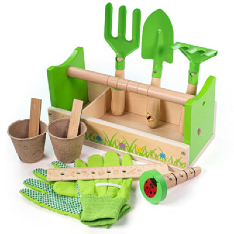 Image of Bigjigs Toys Gardening Caddy and Toy Tools Green