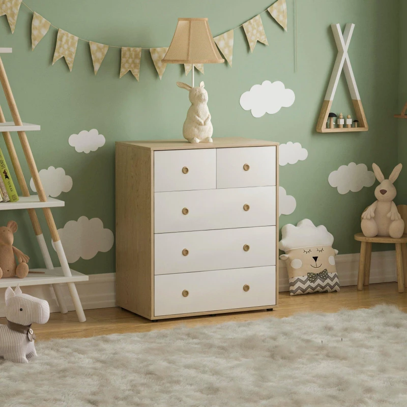 Image of Lassic Junior Vida Neptune 5 Drawer Chest White & Oak unisex 5 Drawer